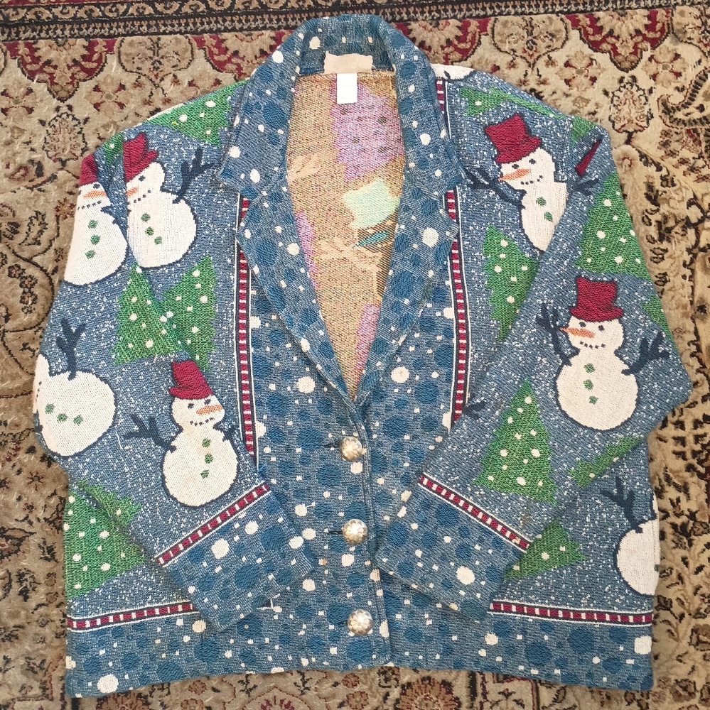VTG Painted Pony Women 3X Holiday Christmas Tapestry Cardigan Sweater Made In US